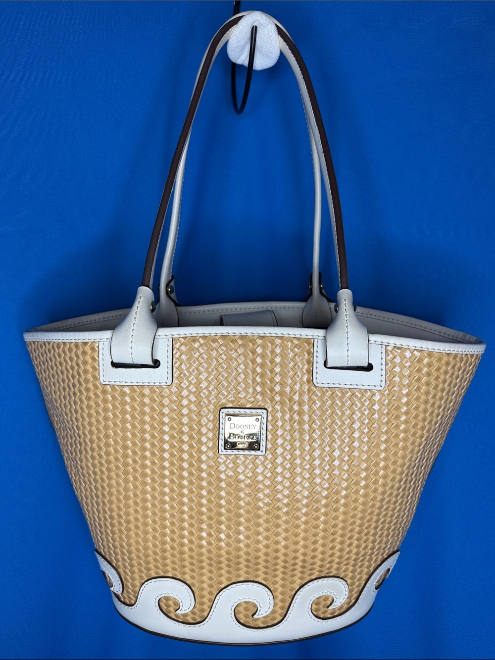 DOONEY & BOURKE BEACON WOVEN ATLANTIC TAN & WHITE LEATHER SHOULDER / TOTE BAG